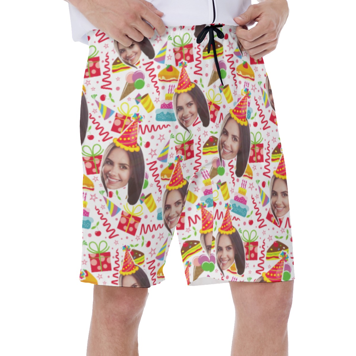 Happy Birthday Custom Face Hawaiian Swim Trunks For Men