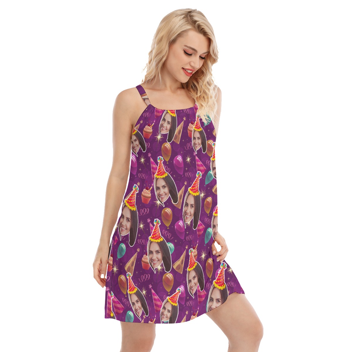 Custom Face Hawaiian Cami Dress For Birthday Party
