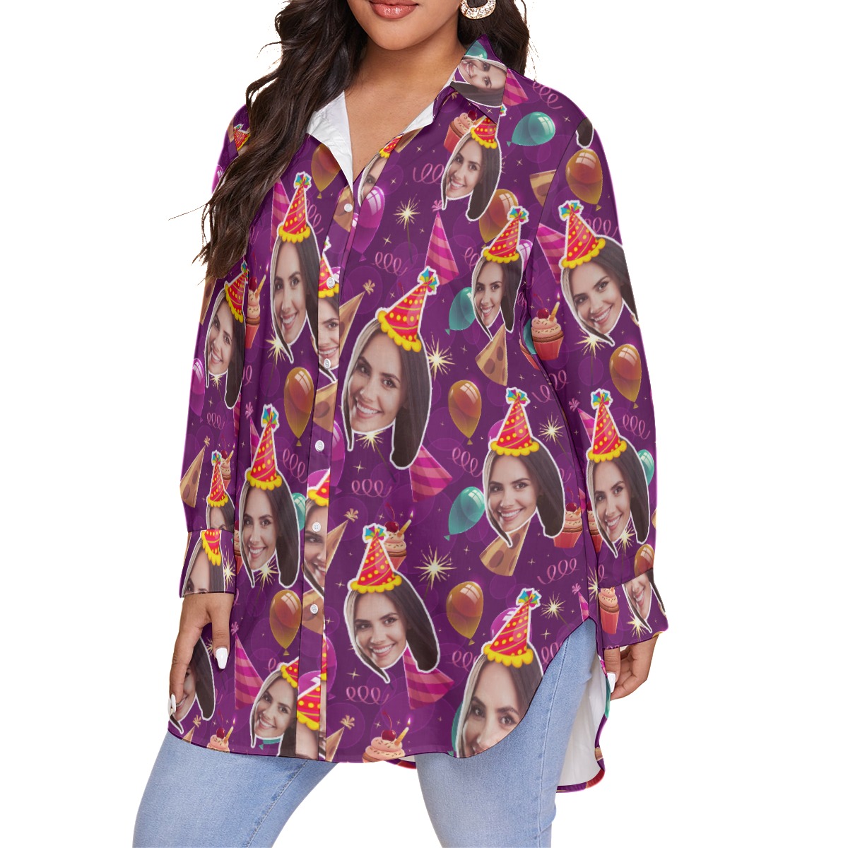 Birthday Gift Custom Face Hawaiian Plus Size Shirt For Women