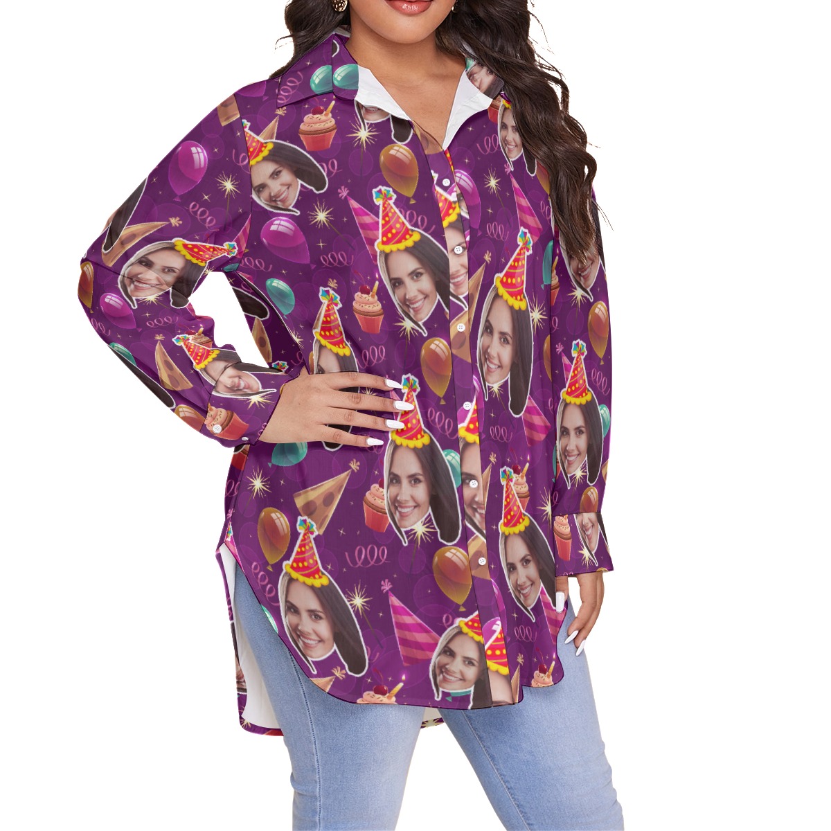 Birthday Gift Custom Face Hawaiian Plus Size Shirt For Women