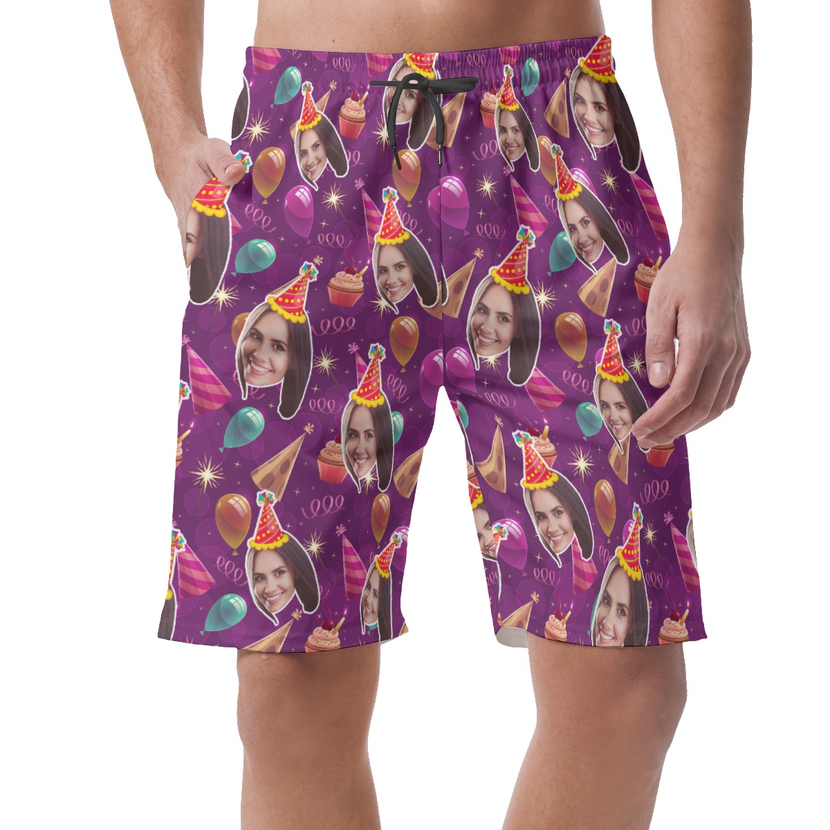 Custom Face Hawaiian Beach Shorts For Birthday Party - variant image 1