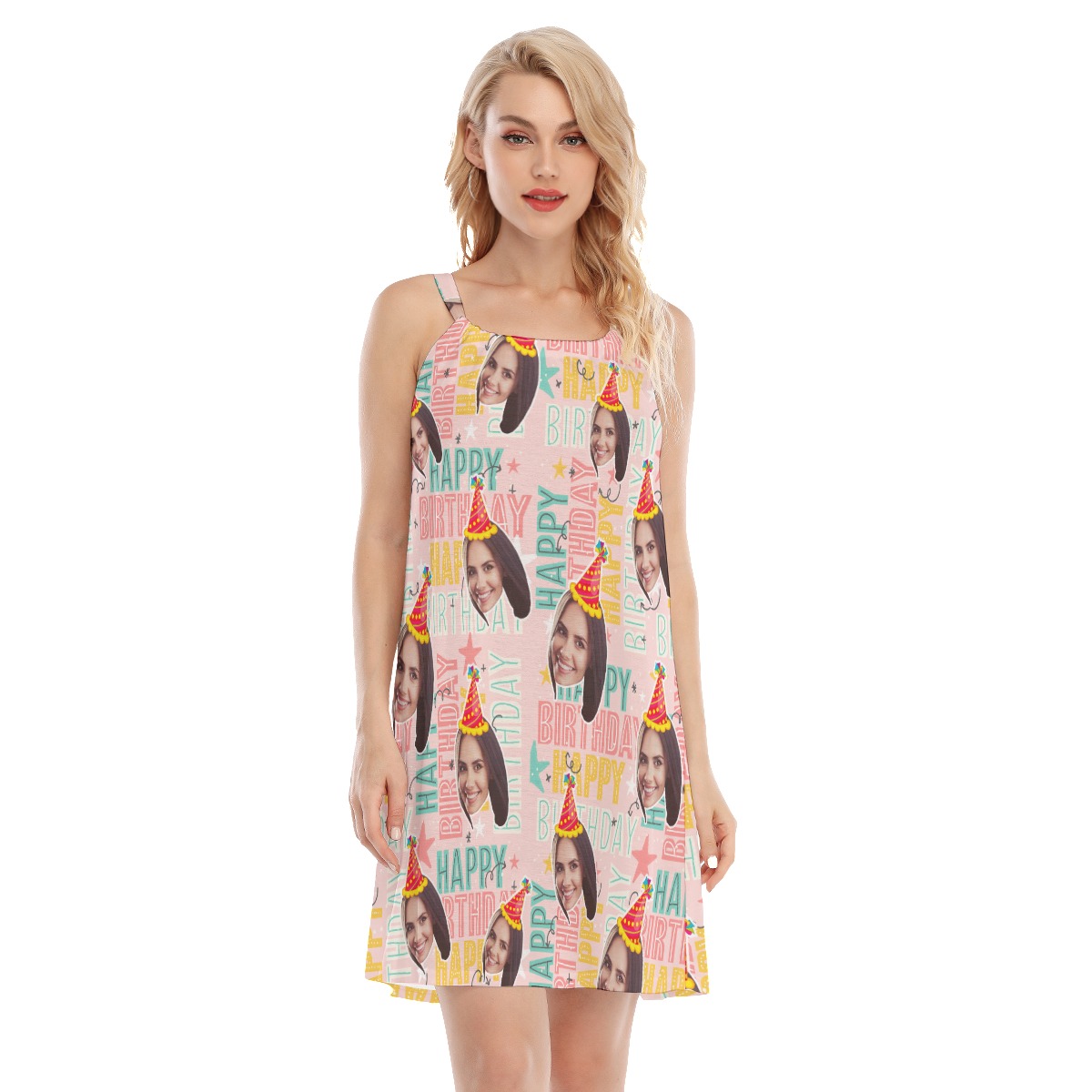 Unique Birthday Gift Custom Face Hawaiian Cami Dress - variant image 1