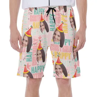 Funny Custom Face Happy Birthday Hawaiian Swimwear For Men