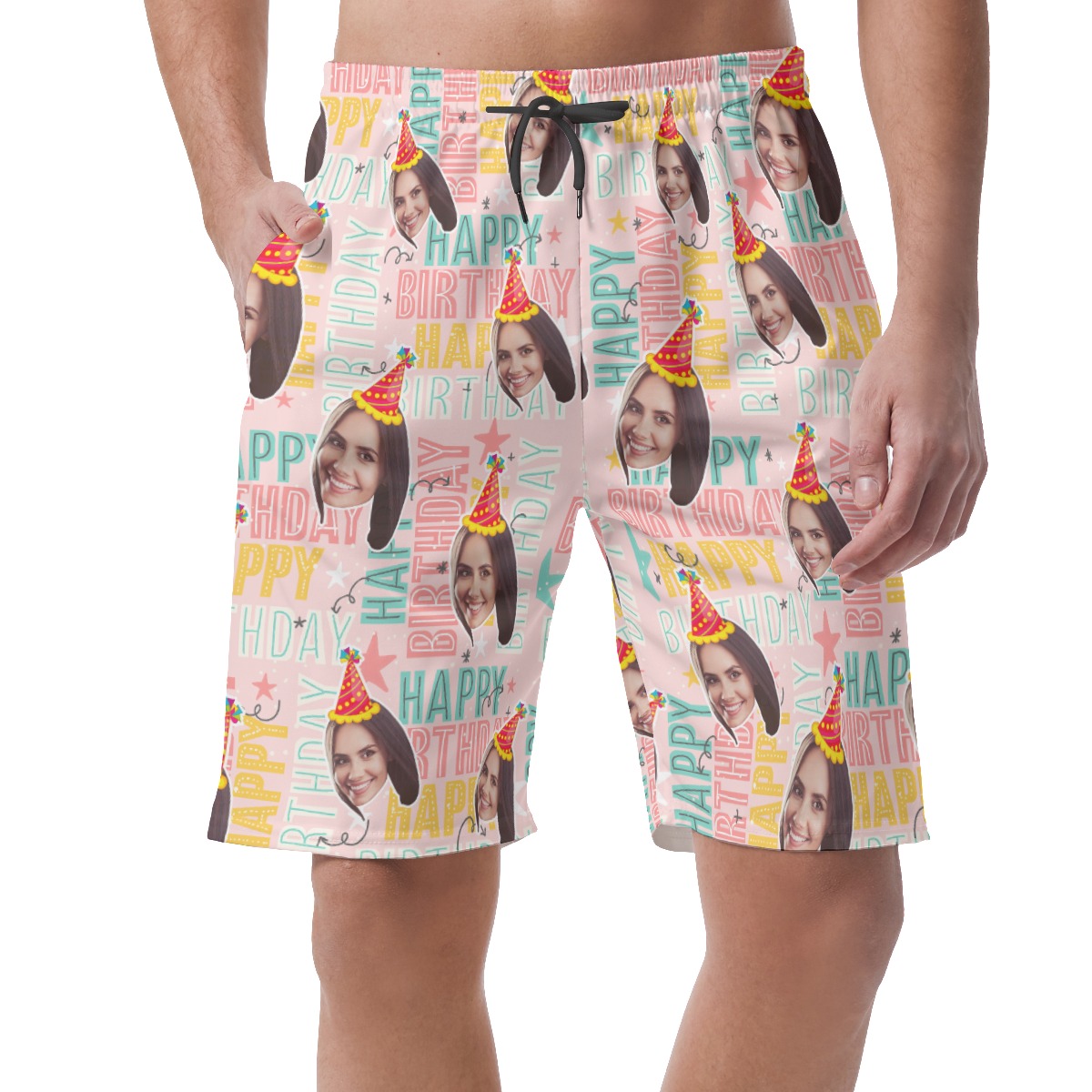Unique Happy Birthday Custom Face Hawaiian Beach Shorts For Men - variant image 1