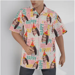 Happy Birthday Custom Face Pink Hawaiian Shirt