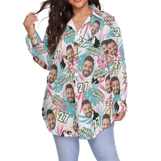 Tropical Toucans Custom Face Happy Birthday Hawaiian Oversized Shirt For Women