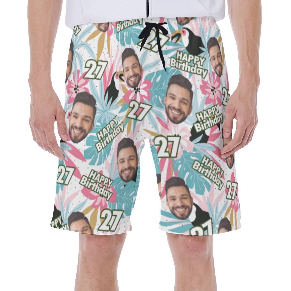 Happy Birthday Tropical Custom Face Hawaiian Swim Trunks - variant image 1