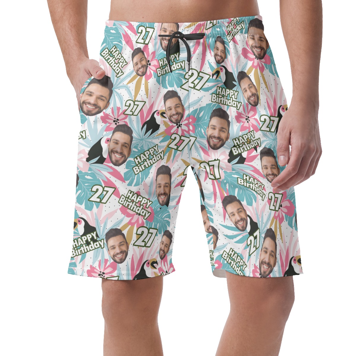 Custom Face Birthday Tropical Hawaiian Beach Shorts For Men - variant image 1