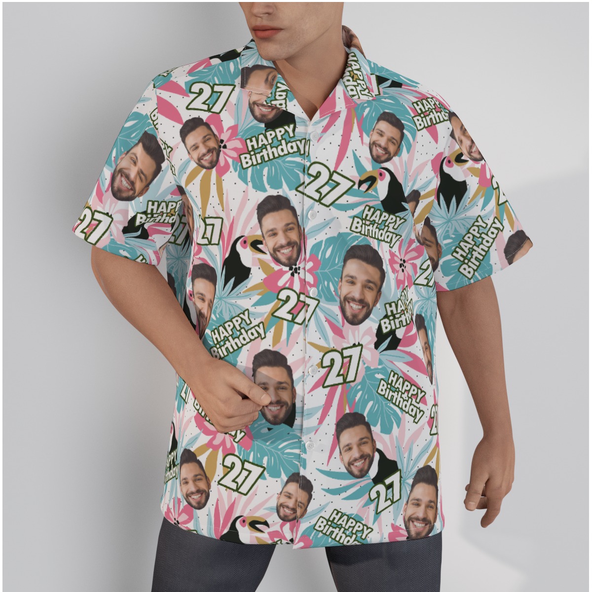 Tropical Toucans Custom Face Birthday Hawaiian Shirt - variant image 1