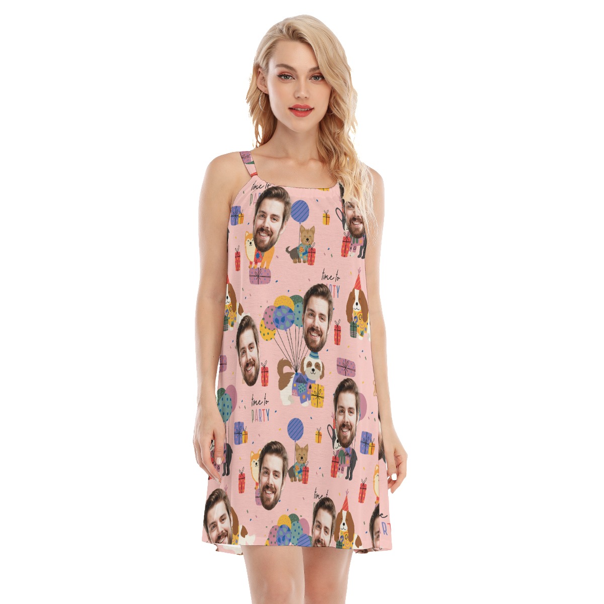 Pet Custom Face Pink Cami Dress For Birthday Gift - variant image 1