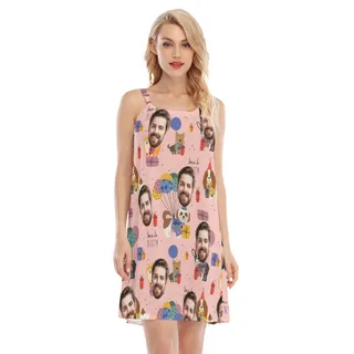 Pet Custom Face Pink Cami Dress For Birthday Gift