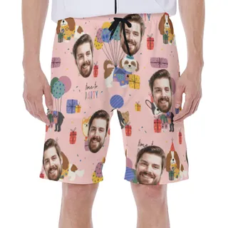 Cute Custom Face Pink Birthday Men's Shorts