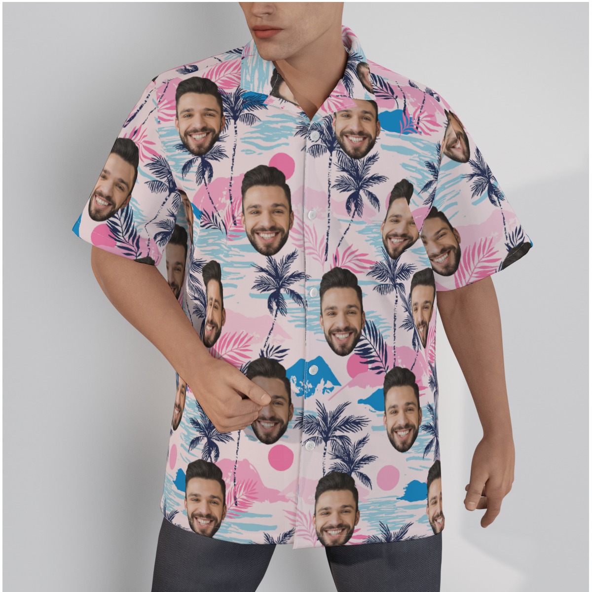 Colorful Custom Face Hawaiian Shirt With Palm Tree Print - variant image 1