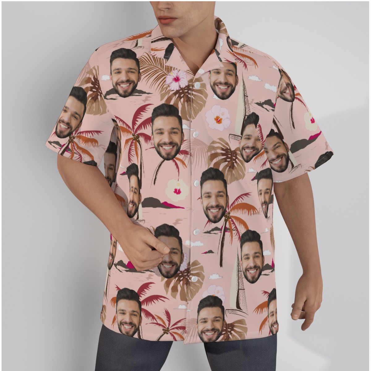 Palm Tree Beach Themed Hawaiian Shirt With Custom Face - variant image 1