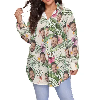 Funny Custom Face Happy Birthday Hawaiian Oversized Shirt