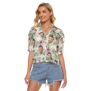 Customize Birthday Floral Hawaiian Cropped Shirt With Face
