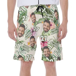 Happy Birthday Custom Face Aloha Summer Swim Trunks