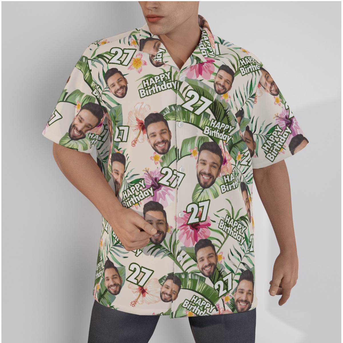 Custom Face Birthday Floral Men's Hawaiian Shirt - variant image 1