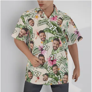 Custom Face Birthday Floral Men's Hawaiian Shirt