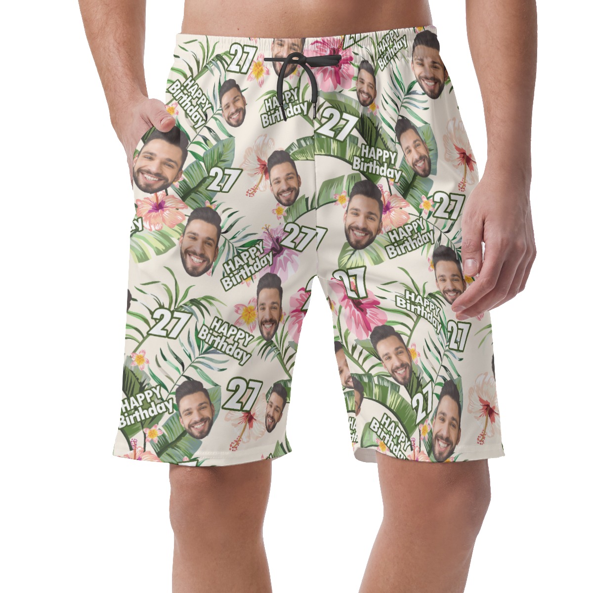 Customize Birthday Floral Hawaiian Summer Beach Shorts With Face And Age - variant image 1