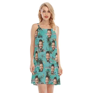 Palm Tree Island Hawaiian Cami Dress With Multi Face