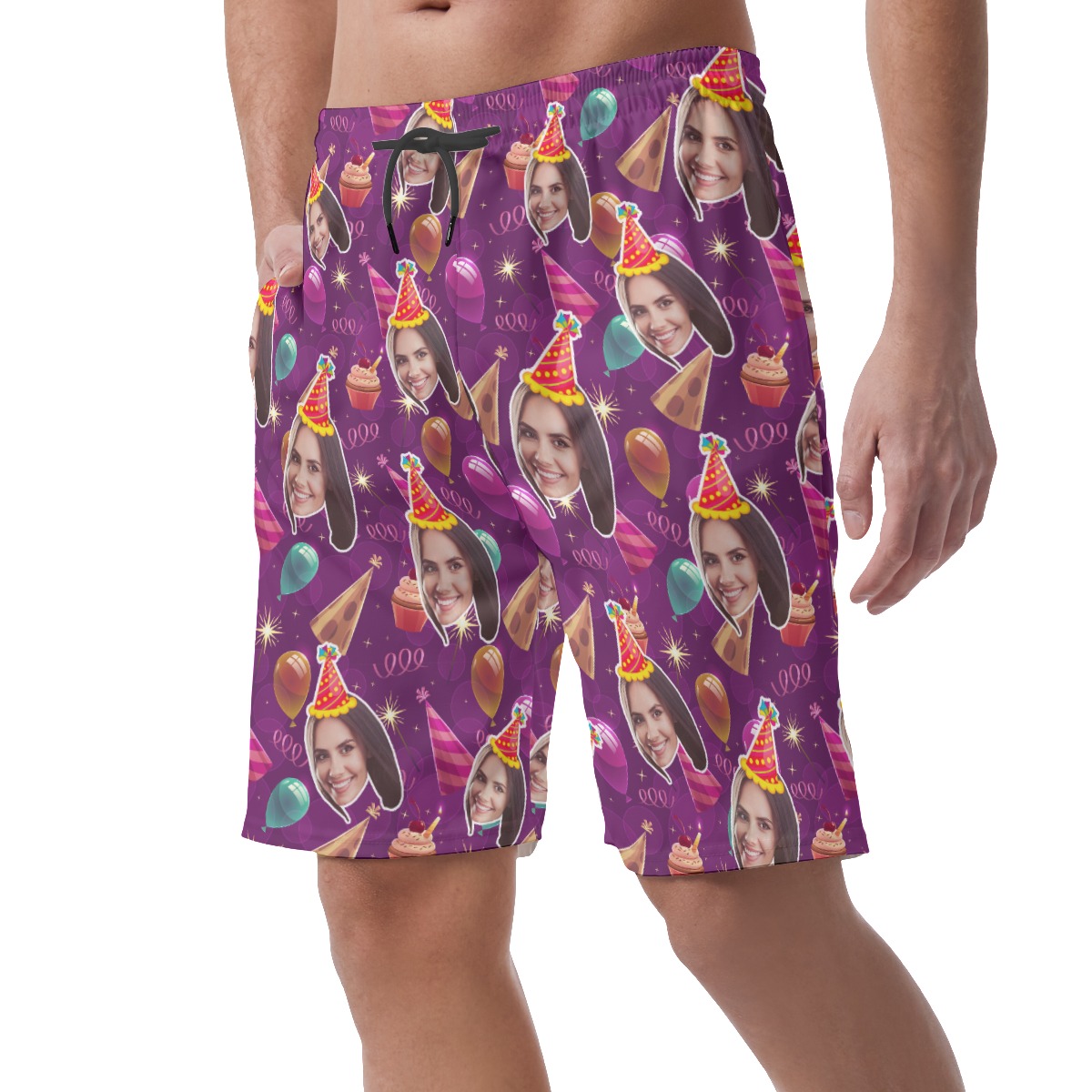 Custom Face Hawaiian Beach Shorts For Birthday Party