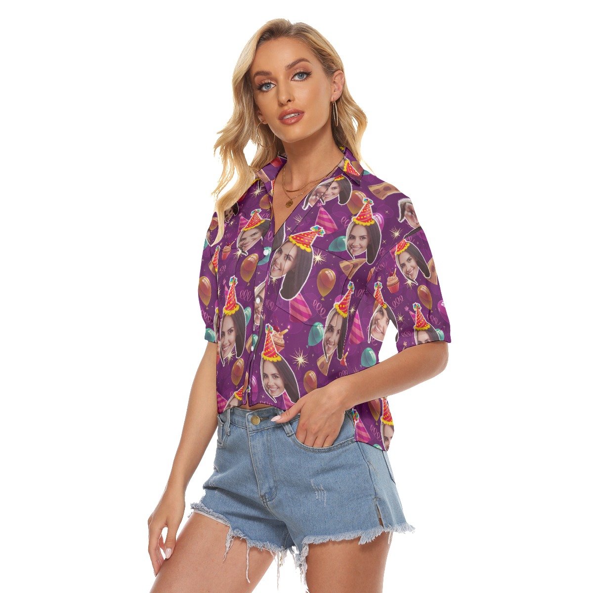 Custom Face Hawaiian Crop Top Shirt For Birthday Party