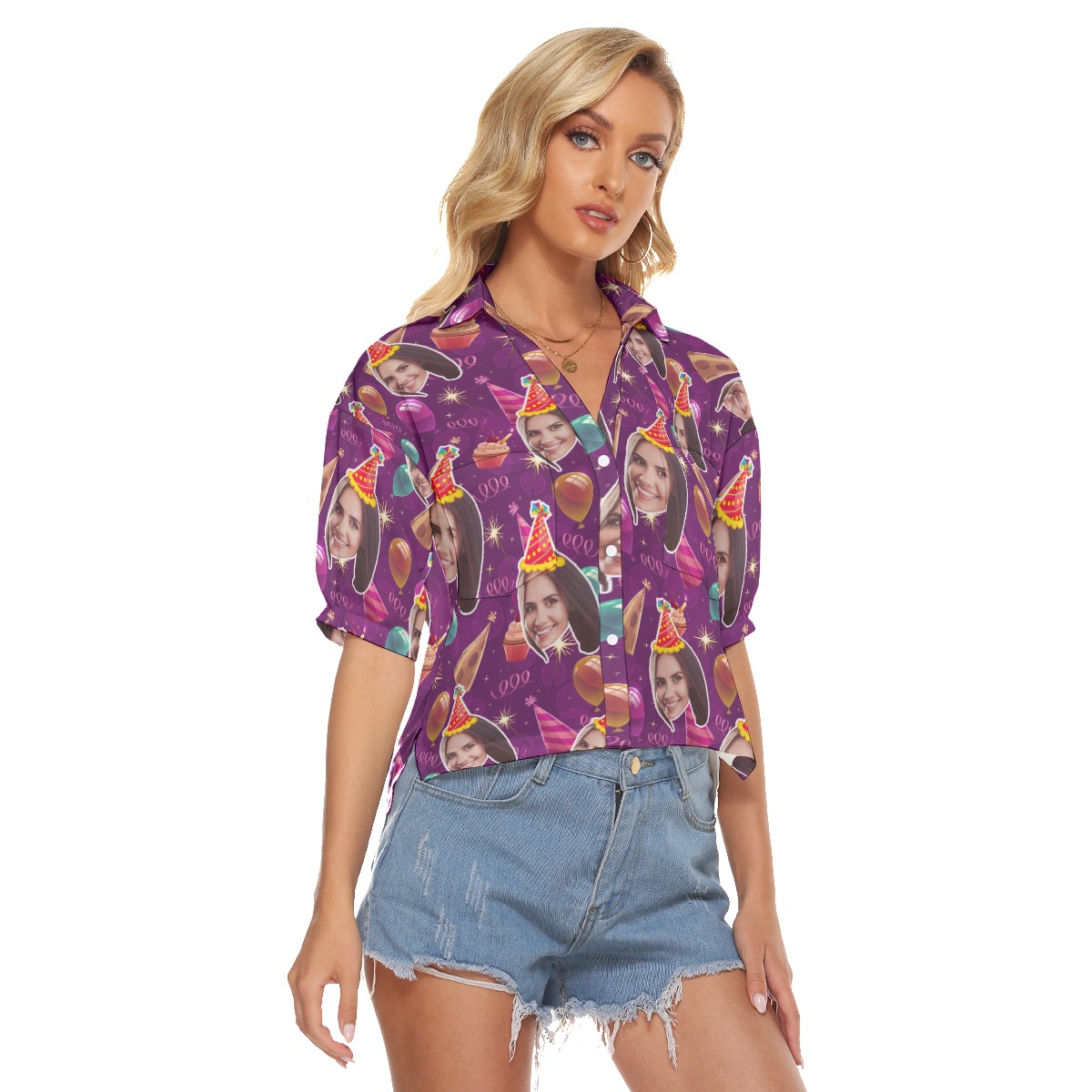 Custom Face Hawaiian Crop Top Shirt For Birthday Party
