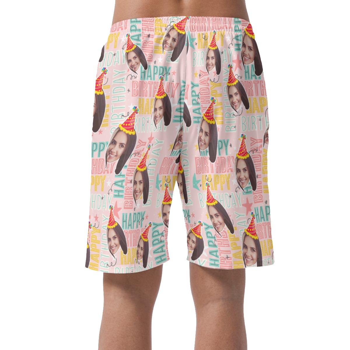 Unique Happy Birthday Custom Face Hawaiian Beach Shorts For Men