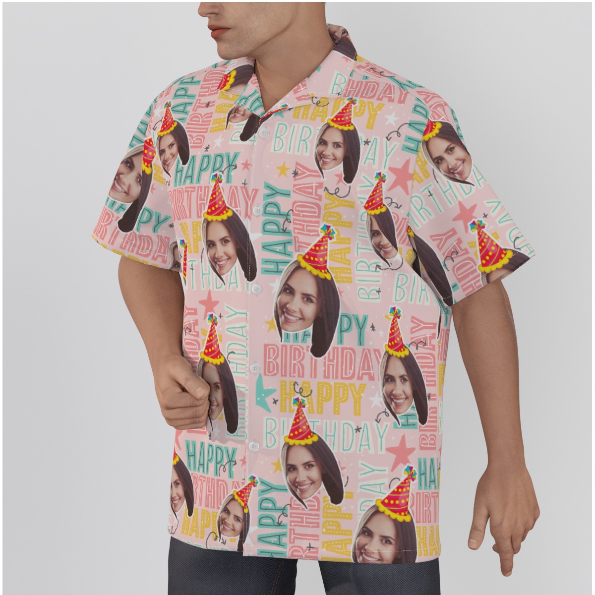 Happy Birthday Custom Face Pink Hawaiian Shirt
