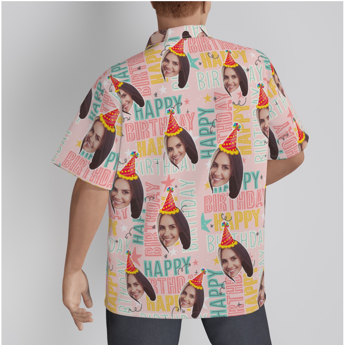 Happy Birthday Custom Face Pink Hawaiian Shirt