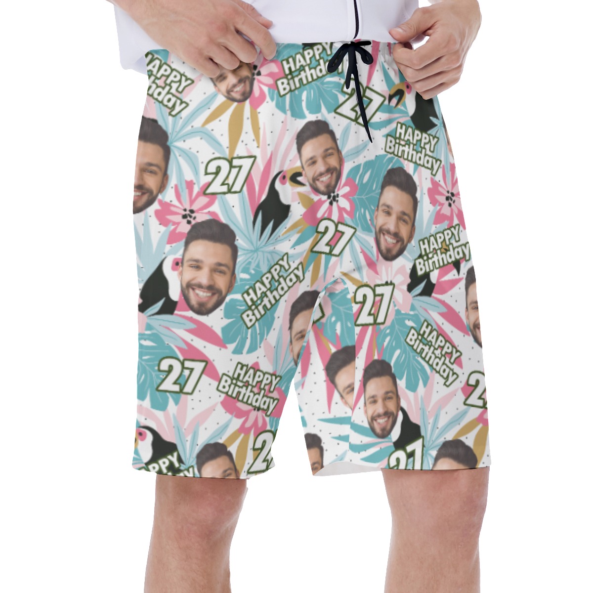 Happy Birthday Tropical Custom Face Hawaiian Swim Trunks