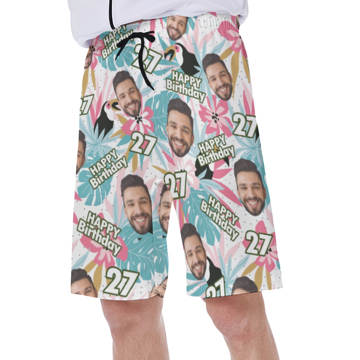 Happy Birthday Tropical Custom Face Hawaiian Swim Trunks