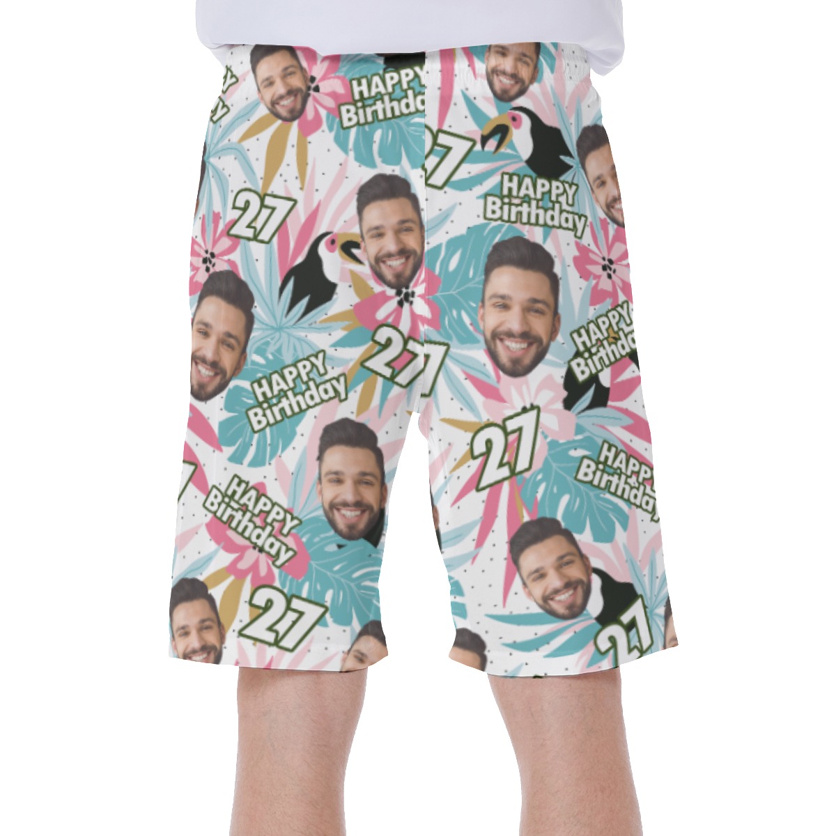 Happy Birthday Tropical Custom Face Hawaiian Swim Trunks