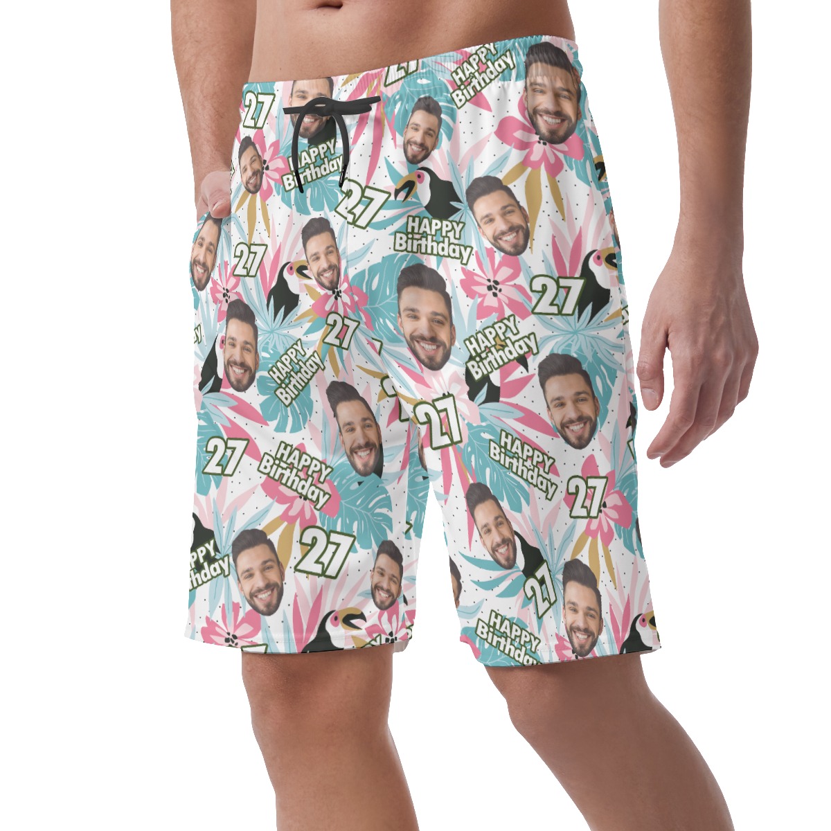 Custom Face Birthday Tropical Hawaiian Beach Shorts For Men