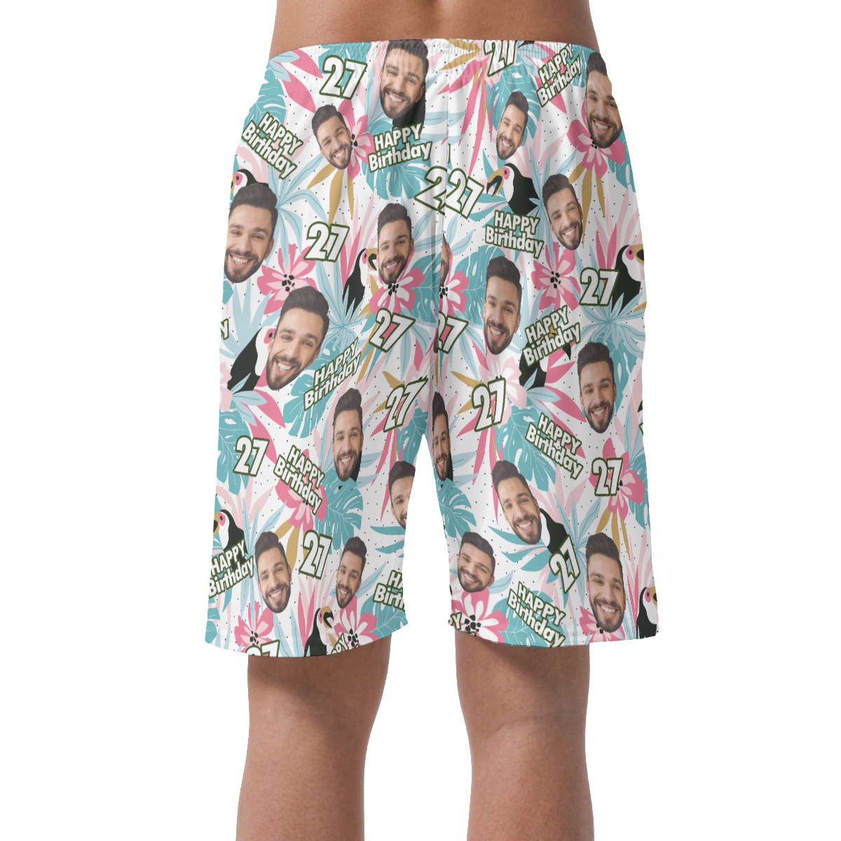 Custom Face Birthday Tropical Hawaiian Beach Shorts For Men