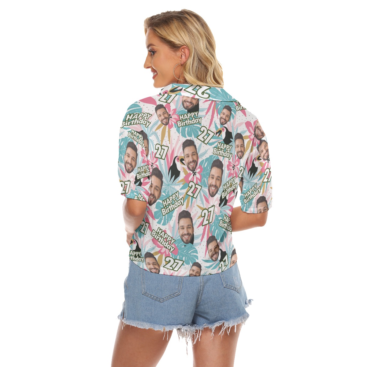 Tropical Toucans Birthday Custom Face Hawaiian Cropped Shirt