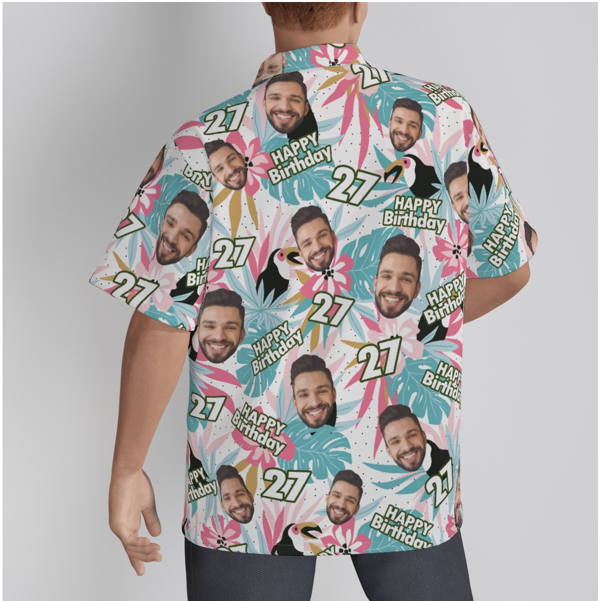 Tropical Toucans Custom Face Birthday Hawaiian Shirt