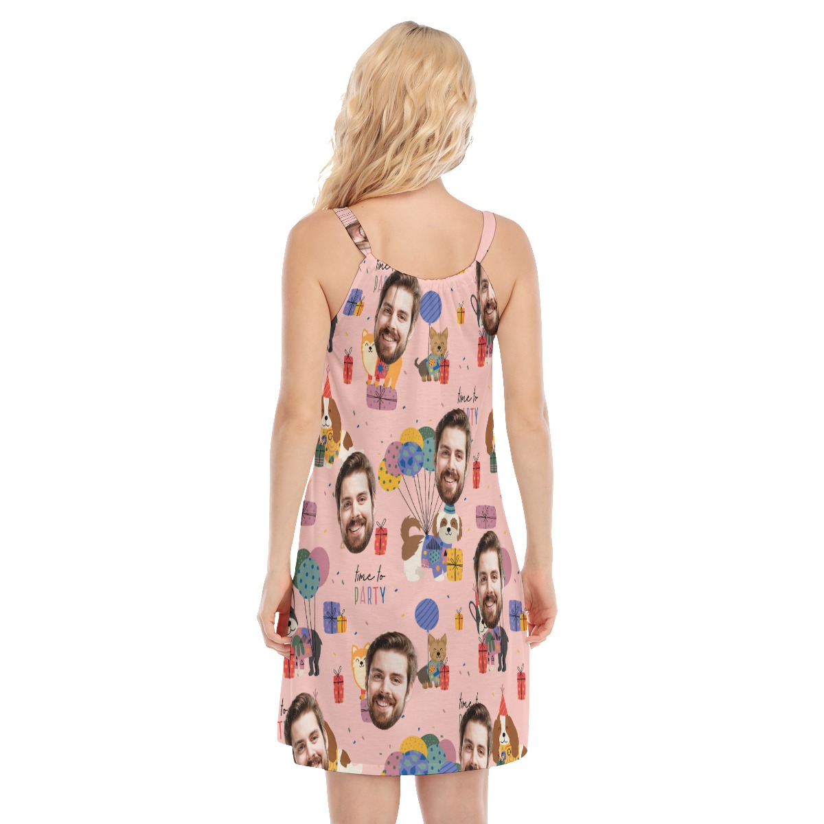 Pet Custom Face Pink Cami Dress For Birthday Gift