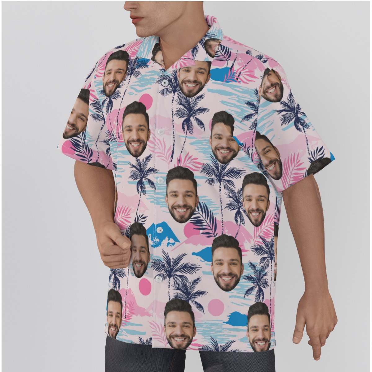 Colorful Custom Face Hawaiian Shirt With Palm Tree Print