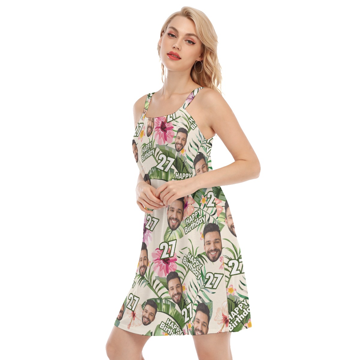 Floral Custom Face Happy Birthday Aloha Cami Dress