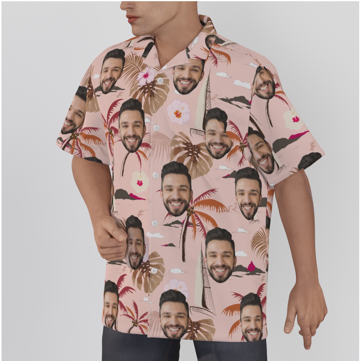 Palm Tree Beach Themed Hawaiian Shirt With Custom Face