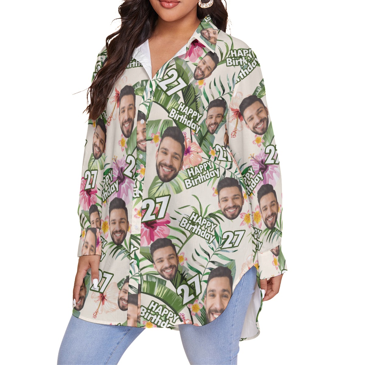 Funny Custom Face Happy Birthday Hawaiian Oversized Shirt