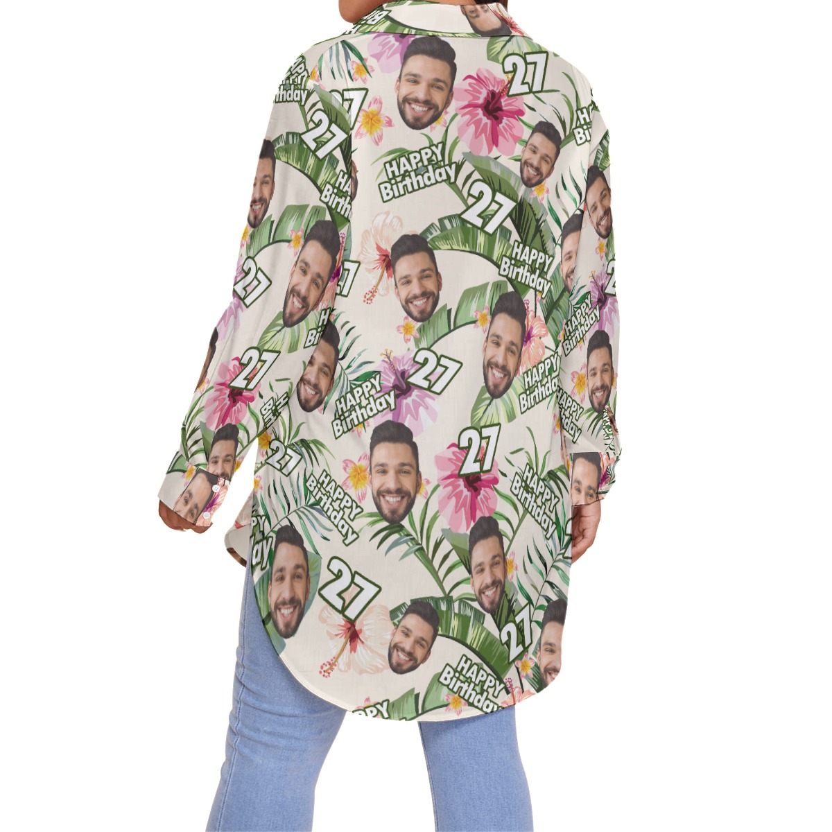 Funny Custom Face Happy Birthday Hawaiian Oversized Shirt