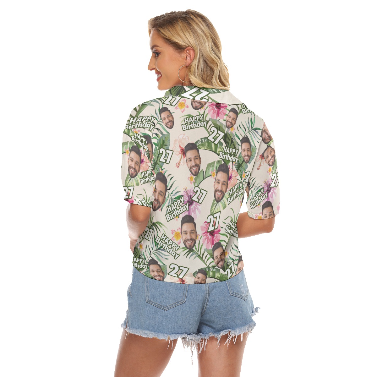 Customize Birthday Floral Hawaiian Cropped Shirt With Face