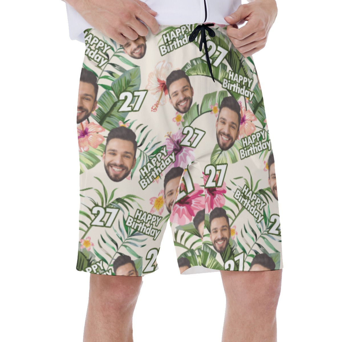 Happy Birthday Custom Face Aloha Summer Swim Trunks