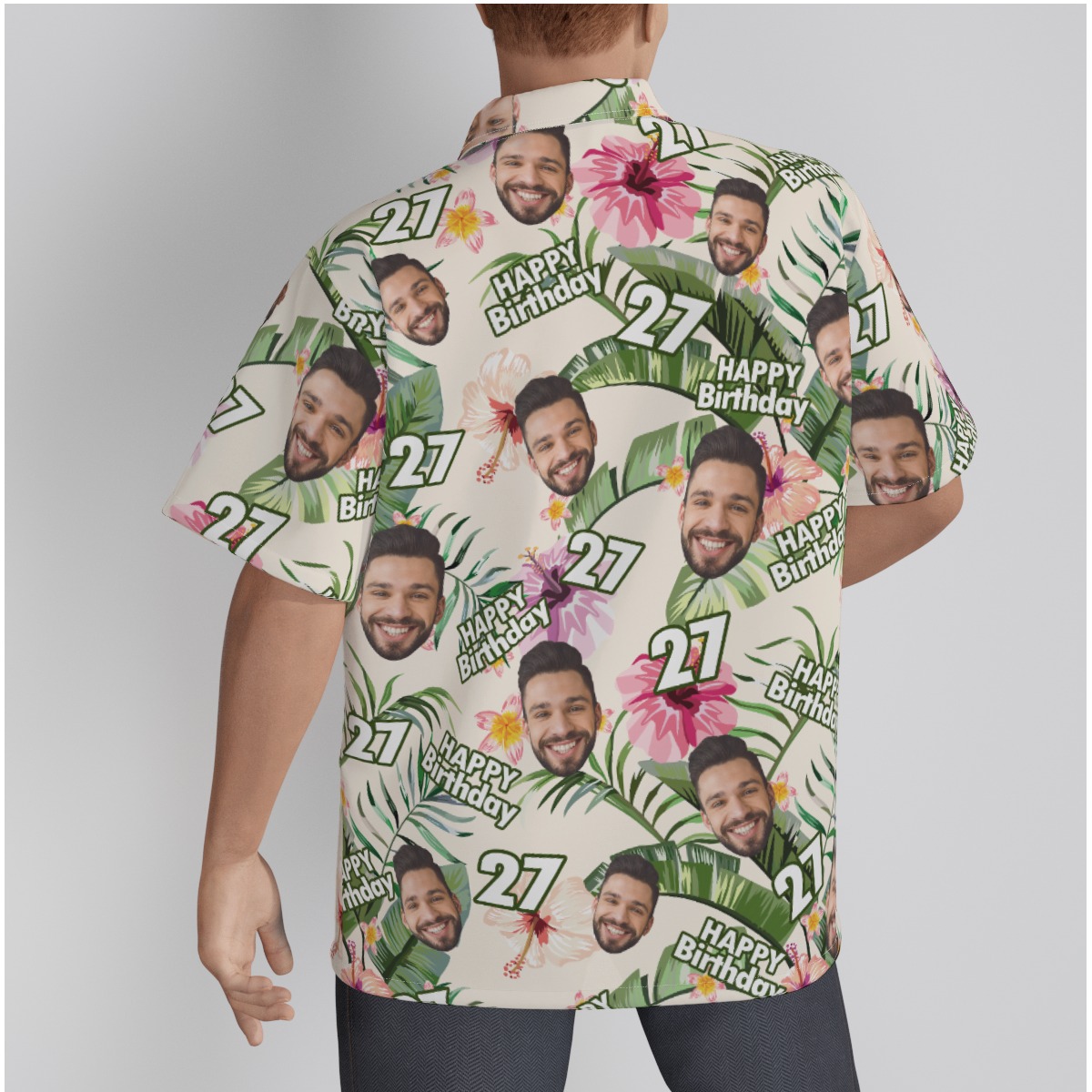 Custom Face Birthday Floral Men's Hawaiian Shirt