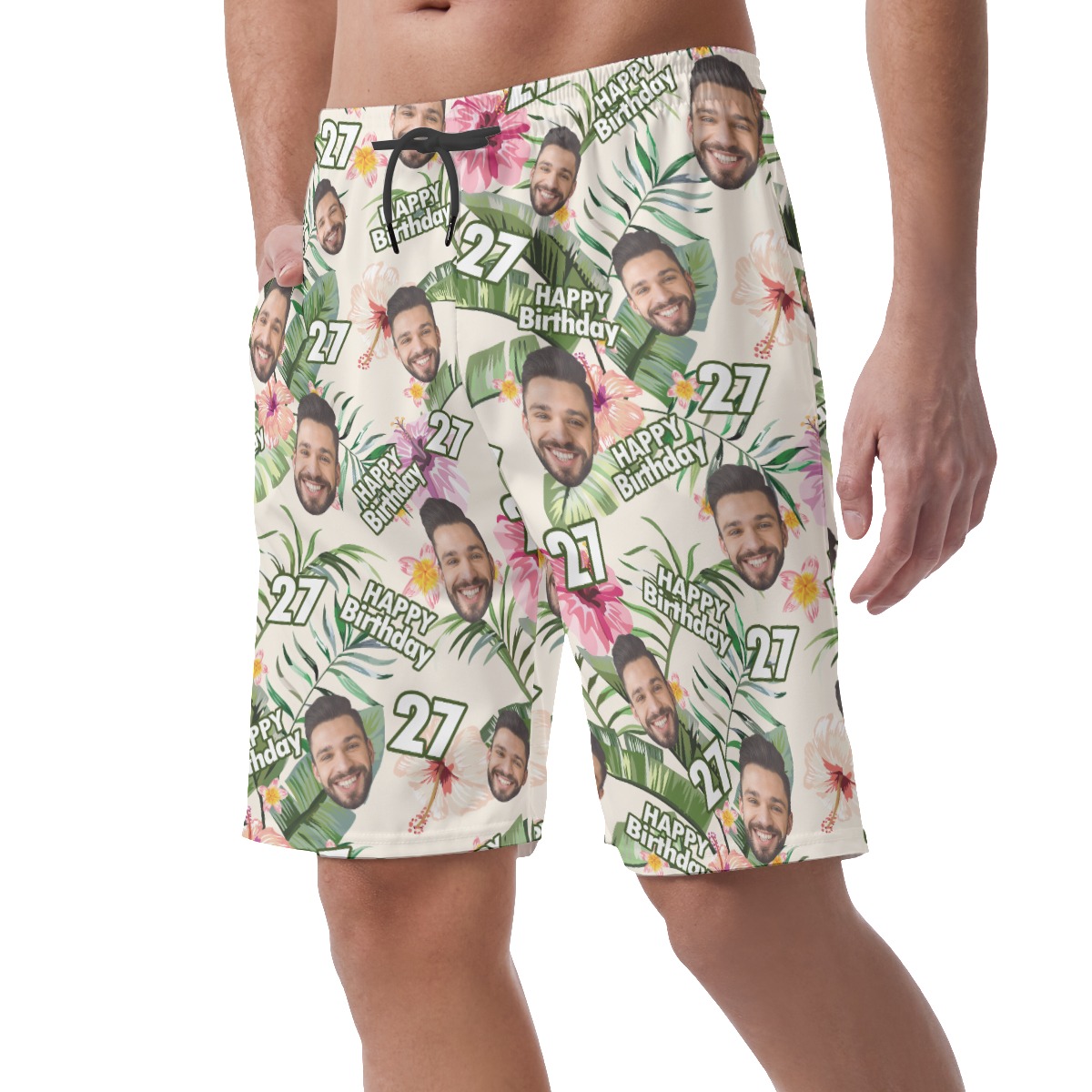 Customize Birthday Floral Hawaiian Summer Beach Shorts With Face And Age