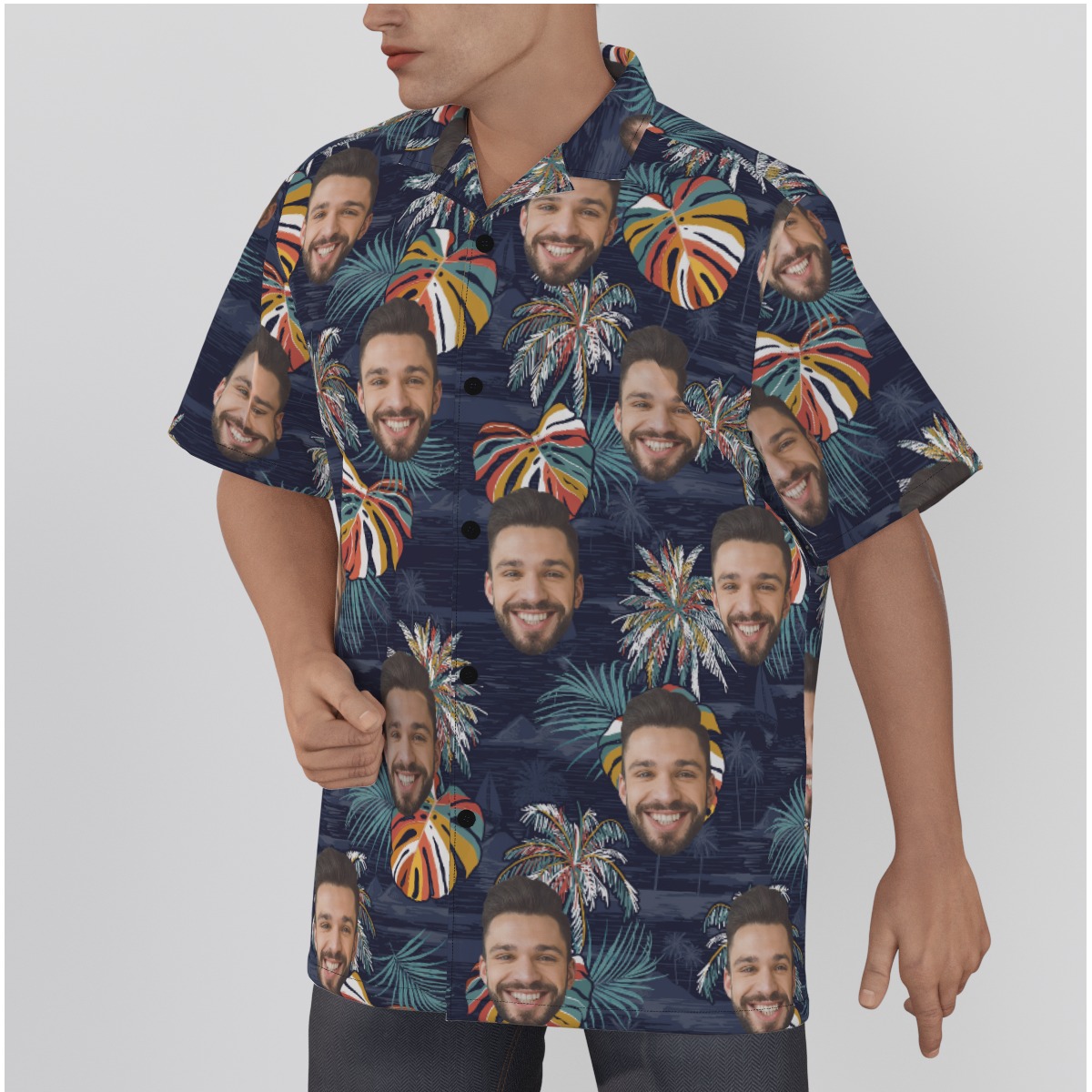 Colorful Palm Tree Custom Face Hawaiian Shirt