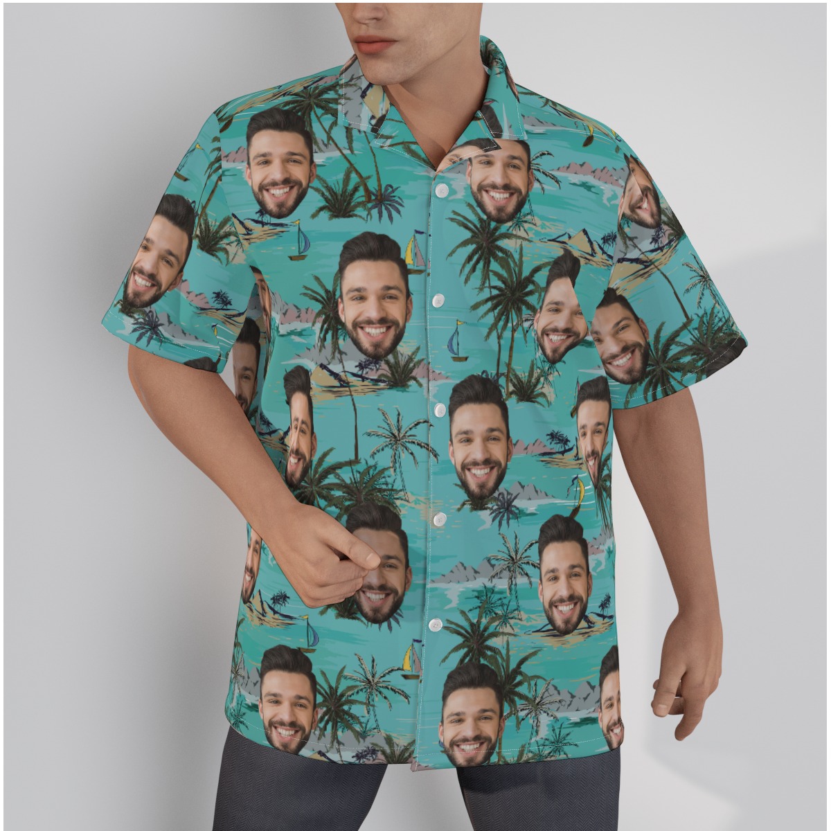 Palm Tree Island Hawaiian Shirt With Custom Face - variant image 1